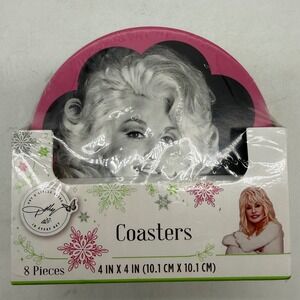 Dolly Parton 8 Piece Coaster Set 4x4 Holiday Snowflake Designs New Sealed